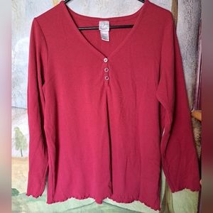 Fashion Bug Women's Long Sleeve V-Neck Ribbed Top Cotton Blend Red 14/16W